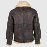 Mens Shearling Aviator Real Sheepskin Brown Leather Aviator Jacket Back